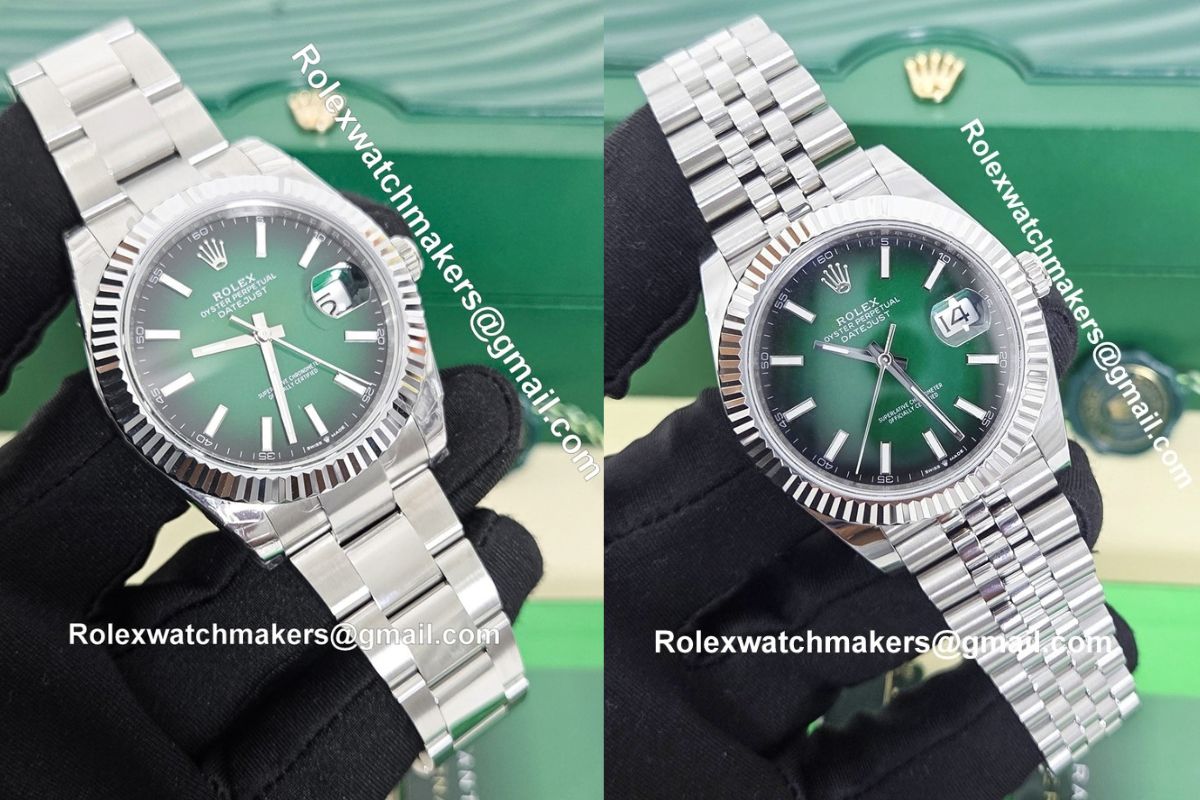 Rolex Datejust green ombre dial super clone watch with white gold fluted bezel made by VS factory