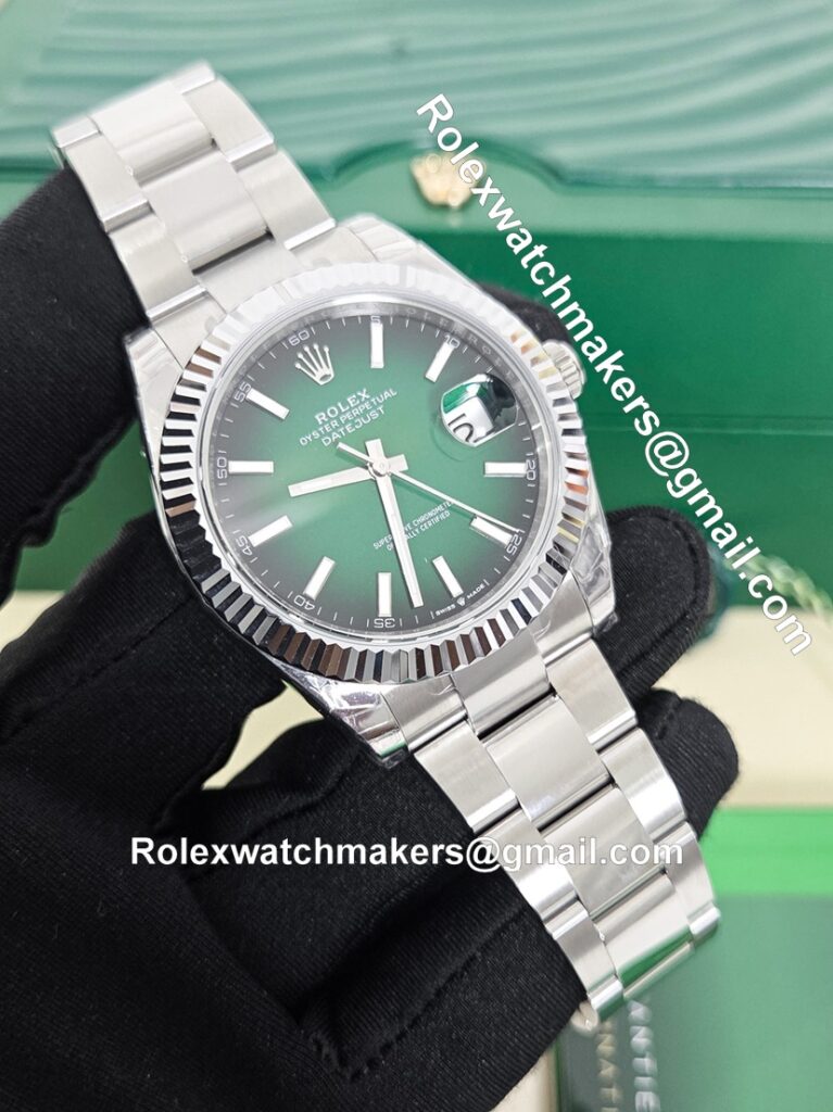Rolex Datejust super clone watch with green ombre dial in oyster bracelet